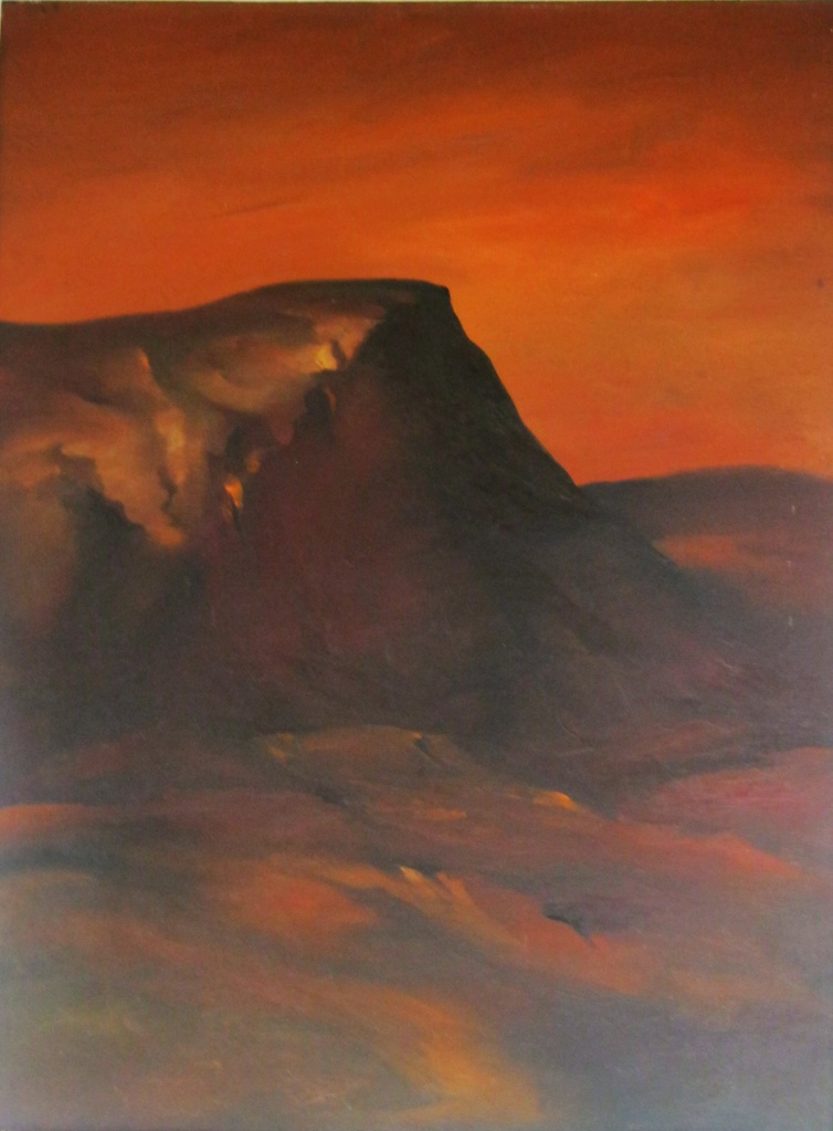Пейзаж горы в красных тонах (Закат) 90х60 холст, масло 1983 год 